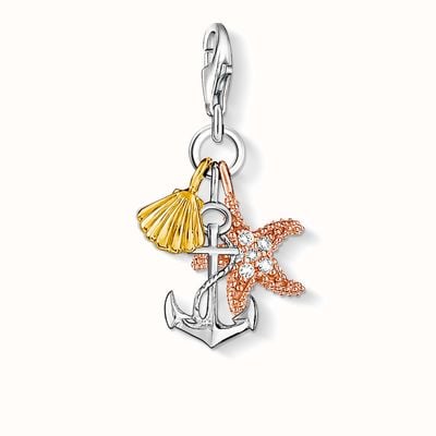 Thomas Sabo Sea-Life Anchor Charm - 925 Sterling Silver Gold Plated Yellow Gold/ Rose Gold/ Zirconia 0919-425-14