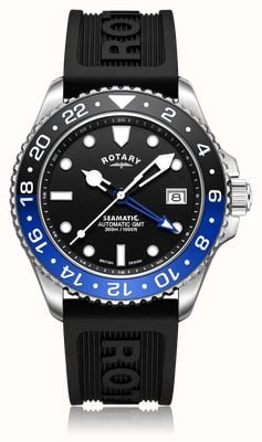 Rotary Men's Seamatic Automatic GMT (42mm) Black Dial / Black Silicone Strap GS04378/96