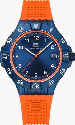 GLOCK Precision Date Quartz Limited Edition (43mm) Blue Sunray Dial / Orange Silicone RTF Strap & Blue Textile Strap GW-15-8-22