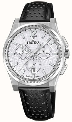 Festina Swiss Made Rivé Quartz Chronograph (42.5mm) Silver Dial / Black Leather Strap F20060/1