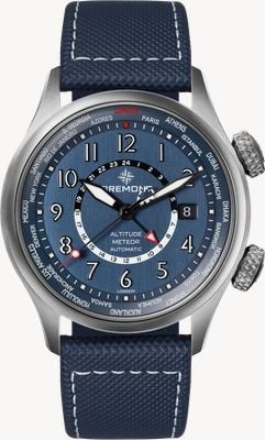 Bremont Altitude MB Meteor Time Zones Automatic (42mm) Brushed Blue Galvanic Metal Dial / Blue Leather Strap Watch ALT42-MT-Z-TI-BLBL-L-S