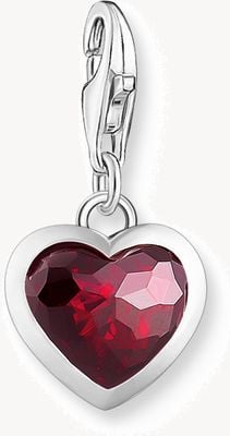 Thomas Sabo Ladies Silver Charm Pendant With Red Stone In Heart-Shape 2094-699-10