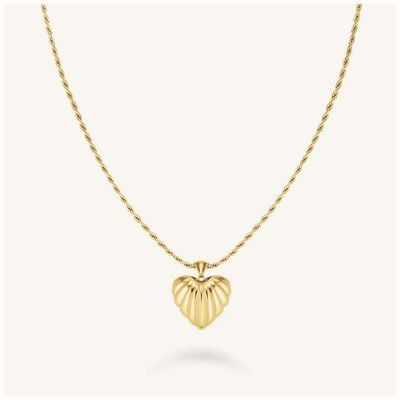 Rosefield Jewellery Ridged Gold Heart Pendant Necklace JNHPG-J1007
