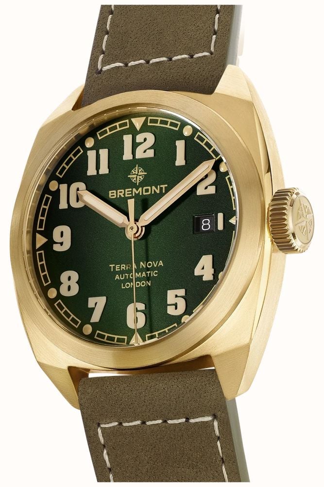 Bremont Terra Nova Date Automatic Bronze (40.5mm) Gradient Green Metal Dial / Khaki Green Nubuck Leather TN40-DT-BZ-GN-L-S - alternate view 3