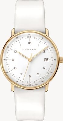 Junghans max bill Damen (32.7mm) White Dial / White Leather Strap 47/7451.02