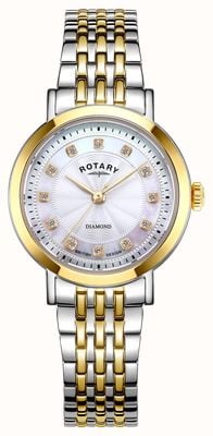 Rotary Dress Diamond Quartz (27mm) Mother-of-Pearl Guilloché Dial / Two-Tone Stainless Steel Bracelet LB05421/41/D