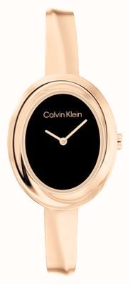 Calvin Klein Twisted Bezel (26mm) Black Dial / Rose-Gold PVD Stainless Steel Bracelet 25100057