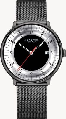 Mondaine Doppio Mirror Limited Edition (41mm) Mirror & Black Dial / Black Stainless Steel Mesh Bracelet Watch MLE.41280.SM