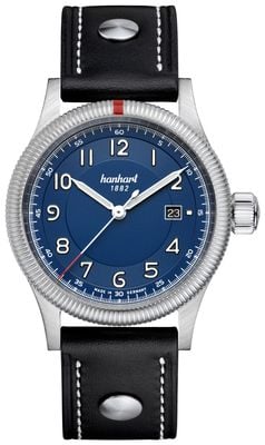 Hanhart PIONEER One Automatic (42mm) Blue Dial / Black Leather Rivet Strap - M 762.270-0010