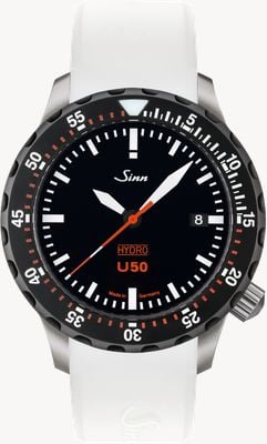 Sinn U50 HYDRO SDR TEGIMENT 5000m (41mm) Black Dial / White Silicone Strap Watch 1051.050 WHITE SILICONE