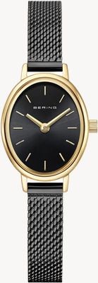 Bering Classic Oval Quartz (20mm) Black Sunray Dial / Black Milanese Mesh Strap Watch 11020-132
