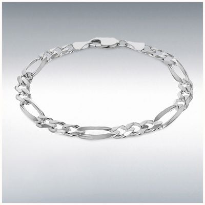 IBB Sterling Silver 6.5mm Diamond Cut Figaro Bracelet 20cm/8" 8.25.1173