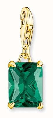 Thomas Sabo Gold Plated Large Green Stone Charm Pendant 1869-472-6