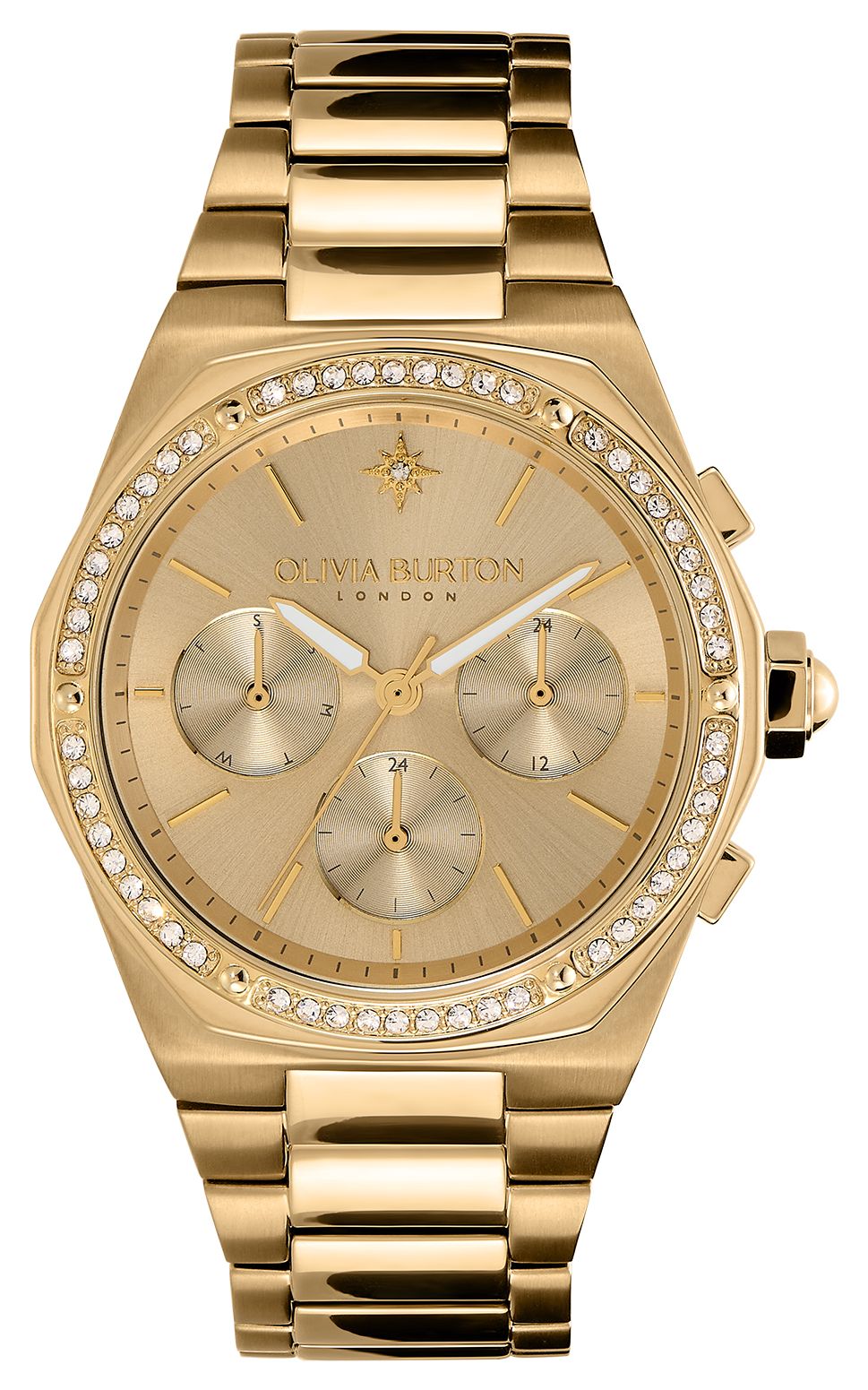 Olivia Burton 24000103 Hexa Multifunction Gold Dial Crystal Watch