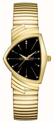 Hamilton Ventura Flex Quartz (32mm) Black Dial / Gold PVD Stainless Steel Bracelet H24301131