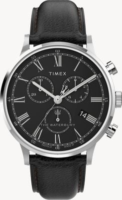 Timex Men's Waterbury Classic (40mm) Black Dial / Black Leather Strap TW2U88300