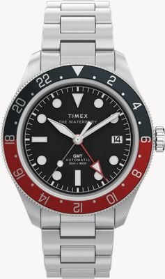 Timex Waterbury Heritage Automatic GMT (41.5mm) Black Dial / Stainless Steel Bracelet TW2Y60600