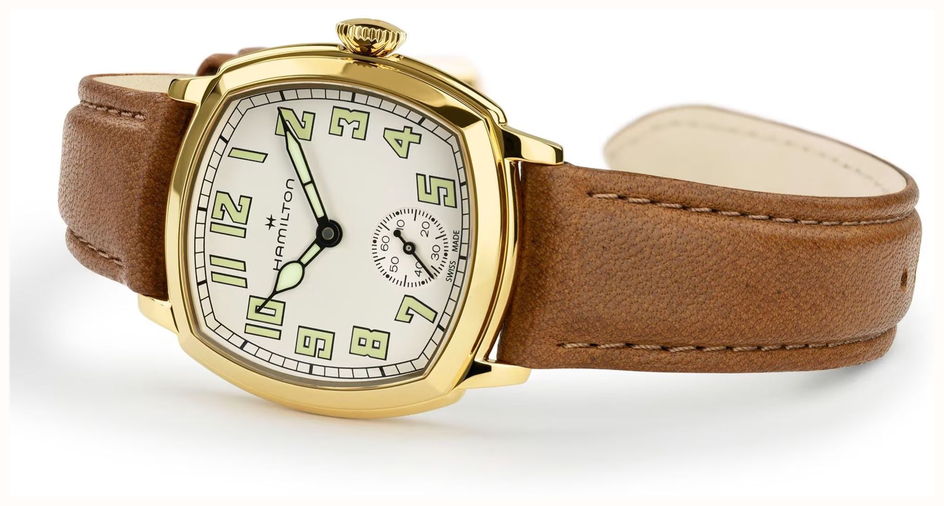 Hamilton American Classic Cushion Mechanical (30mm) Sandblasted Beige Dial / Brown Leather Strap Watch H36119520 - alternate view 2