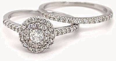 Perfection Diamond 9ct White Gold Diamond Cluster And Diamond Wedding Band Set 0.66ct Total ES13788CA-9G14699W