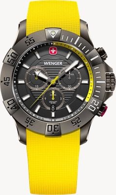 Wenger Seaforce Quartz Chronograph (43mm) Black Dial / Yellow Silicone Strap 01.0643.129