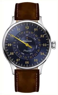 MeisterSinger Pangaea Day-Date Automatic (40mm) Sunburst Blue Dial / Brown Leather Strap PDD917G