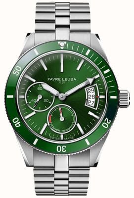 Favre Leuba Deep Raider Power-Reserve Automatic (40mm) Green Sunray Dial / Stainless Steel Bracelet Watch 00.20310.109.03.200