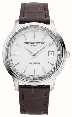 Frederique Constant Classics Moneta Solarmetre (39mm) Grained White Dial / Brown Leather Strap Watch FC-120W3S6
