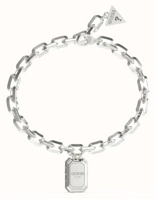 Guess Ladies Steel Logo Hashtag Charm Bracelet Silver JUBB04261JWRHL