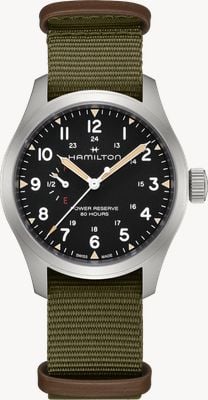 Hamilton Khaki Field Power Reserve Mechanical (40mm) Black Dial / Green NATO Textile Strap H69509930