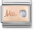 Nomination Classic March Birthstone Aquamarine 9ct Rose Gold & Steel Charm 430508/03