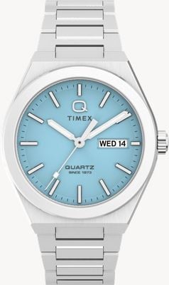 Timex Q Timex Continental Day/Date (39mm) Light Blue Radial Texture Dial / Stainless Steel Bracelet TW2Y35200