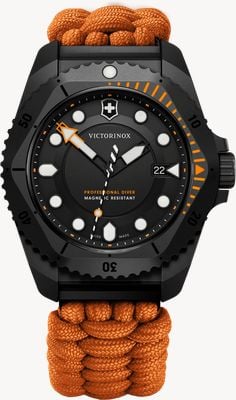 Victorinox Dive Pro Quartz (43mm) Black Dial / Orange Paracord Strap Watch 242069.1