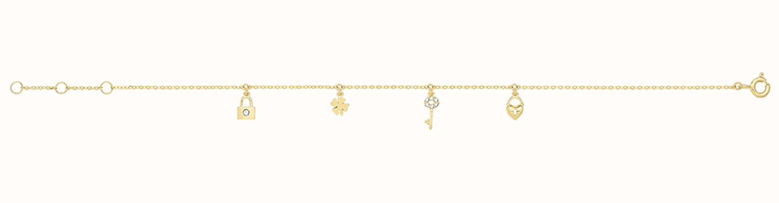 James Moore TH Ladies 9ct Yellow Gold CZ Charms Chain Bracelet BR652