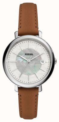 Fossil Women's Jacqueline Solar | Mother-of-Pearl Dial | Brown Leather Strap ES5090