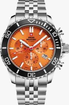 Swiss Military by Chrono Sports Chronograph (43mm) Orange Sunray Dial / Stainless Steel Bracelet Watch SM34103.05
