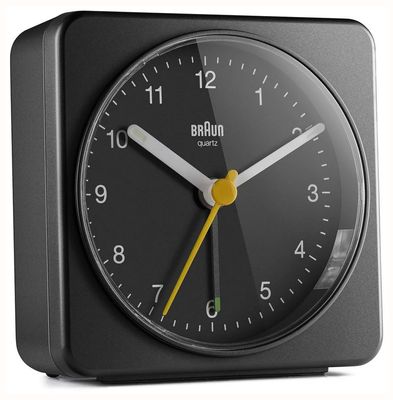 Braun BC03 Classic Analogue Alarm Clock - All Black - W7.8cm x H7.8cm x D3.2cm BC03B