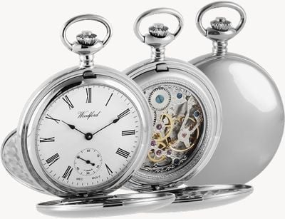 Woodford Double-Hunter Small-Seconds Mechanical Pocket Watch - White Dial / Stainless Steel Case 1094
