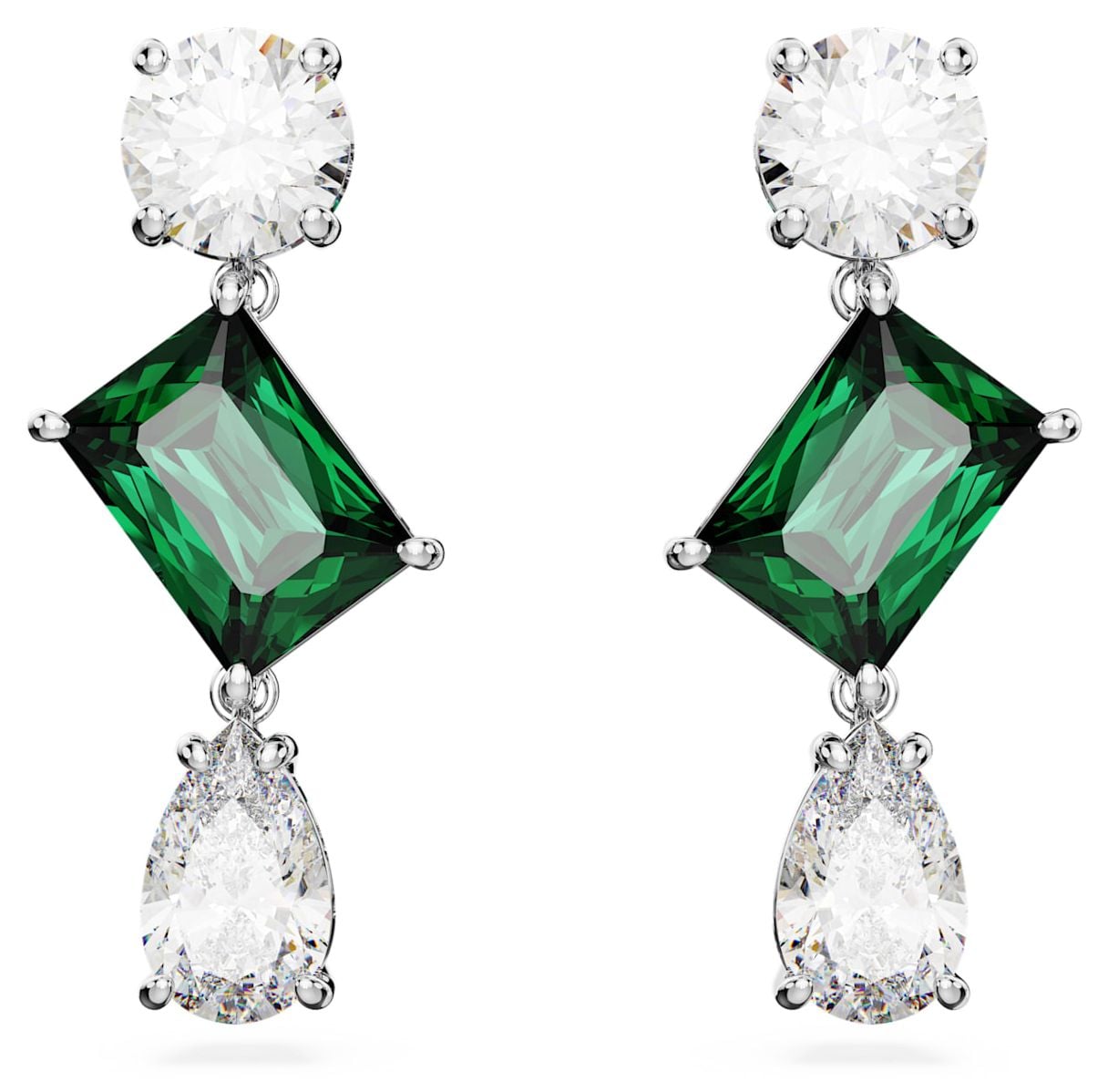 Swarovski 5665878 Mesmera Drop Earrings Rhodium Plated Green Jewellery