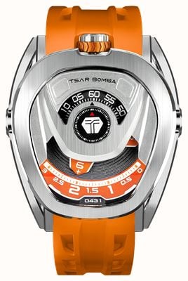 TSAR BOMBA Reactor Series Automatic (44mm) Silver & Orange Dial / Orange FKM Rubber Strap TB8213A-01