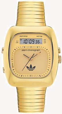 Adidas RETRO WAVE THREE Alarm Chronograph (37mm) Gold Dial / Gold PVD Expanding Bracelet AOSY25014