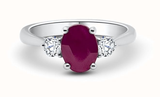 Platinum Ruby and Diamond 3 Stone Oval Round 0.30dia 1.30r 1.60ct SL9170