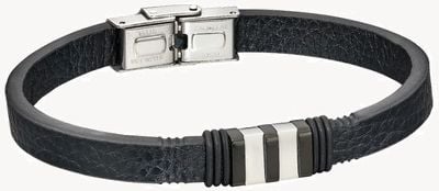 Fred Bennett MEN'S BLACK LEATHER BRACELET 21.5CM B5202