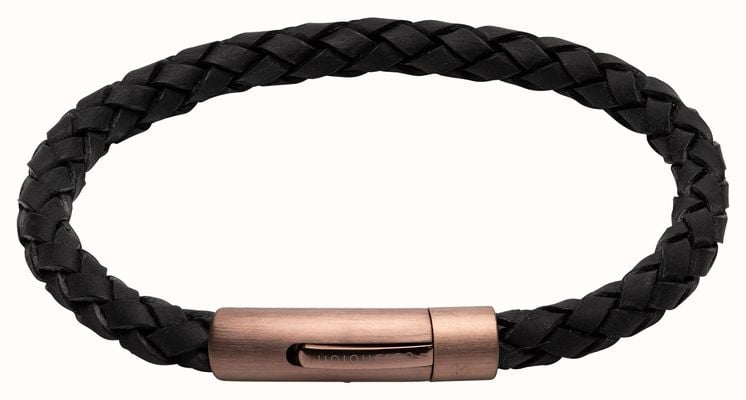 Unique & Co Black Leather | Matte Brown IP Clasp | Bracelet B441BL/21CM