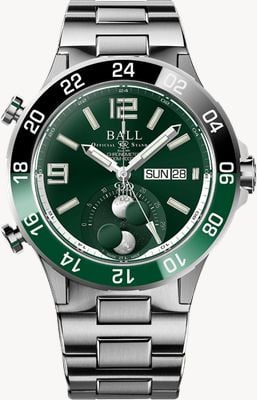Ball Watch Company Roadmaster Marine GMT Moon Phase (42mm) Green Dial / Stainless Steel Bracelet DG3220A-S2C-GR