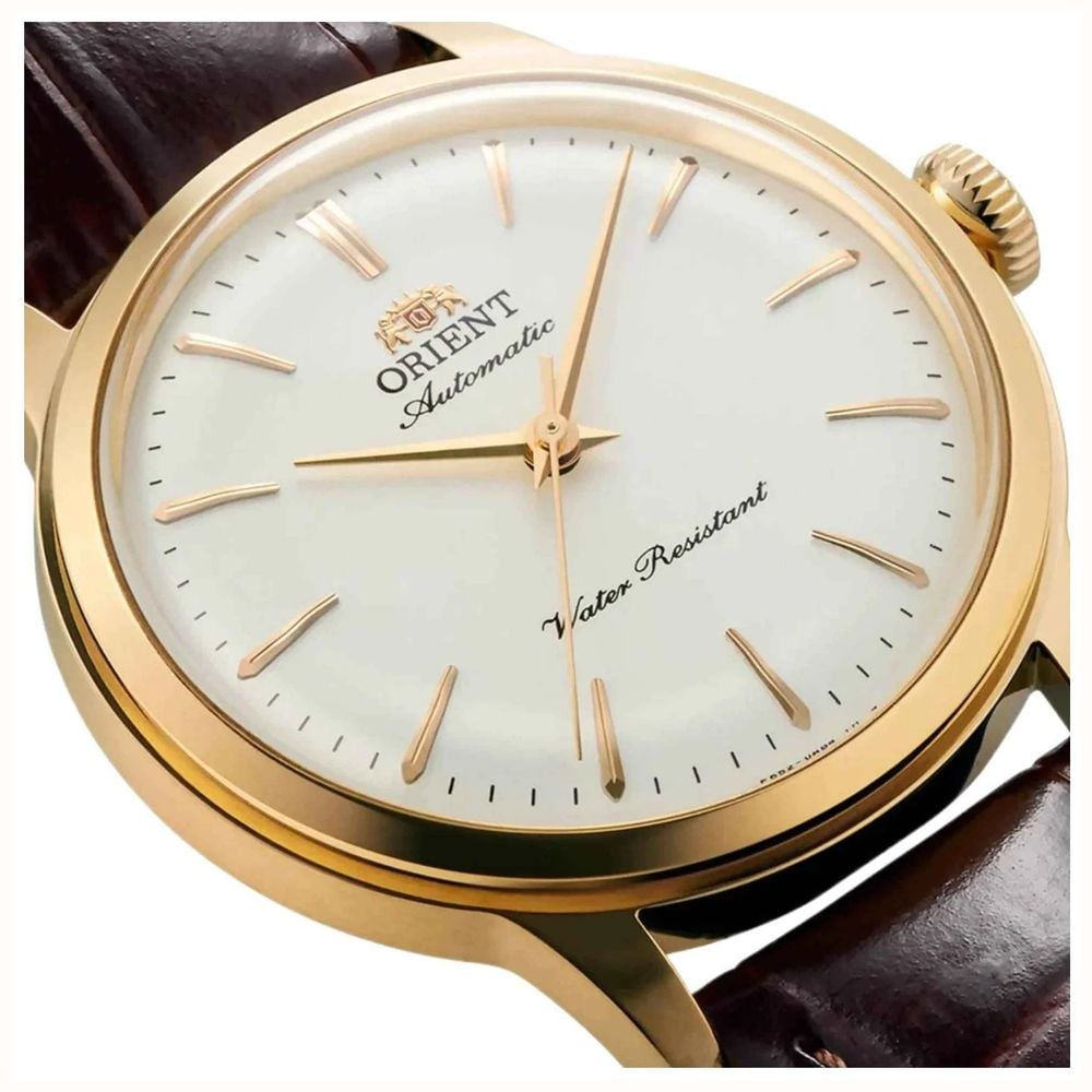 Orient Men's 36mm Automatic Dress Watch White Dial Gold-Tone Stainless Steel Case Brown Leather Strap RA-BB0101S30B - alternate view 5