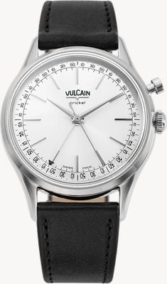 Vulcain Cricket President Hand-Wound Alarm Calibre Limited Edition (39mm) Silver Sunray Dial / Black Leather Strap Watch 100273A20.BAN248