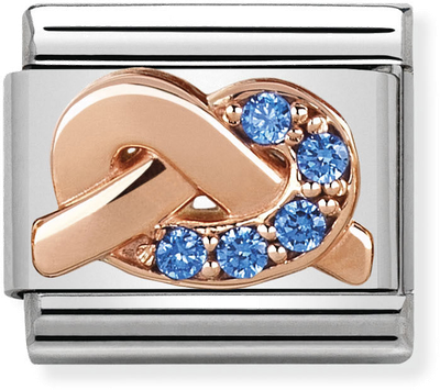 Nomination Classic Symbols In Stainless Steel With 9ct Rose Gold And Cubic Zirconia LIGHT BLUE Knot Charm 430302/10