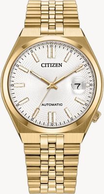 Citizen Tsuyosa 60 Automatic (37mm) Textured Sunray Silver Dial / Gold PVD Stainless Steel Bracelet NK0032-56A