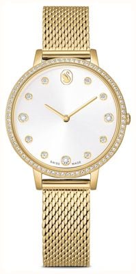 Swarovski Clarica Quartz (35mm) Silver Dial / Gold PVD Stainless Steel Mesh Bracelet 5740823