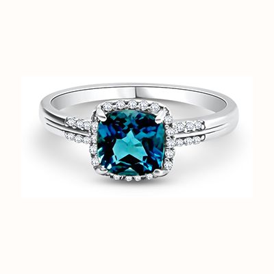 James Moore TH 9ct White Gold Diamond & London Blue Topaz Ring J83094